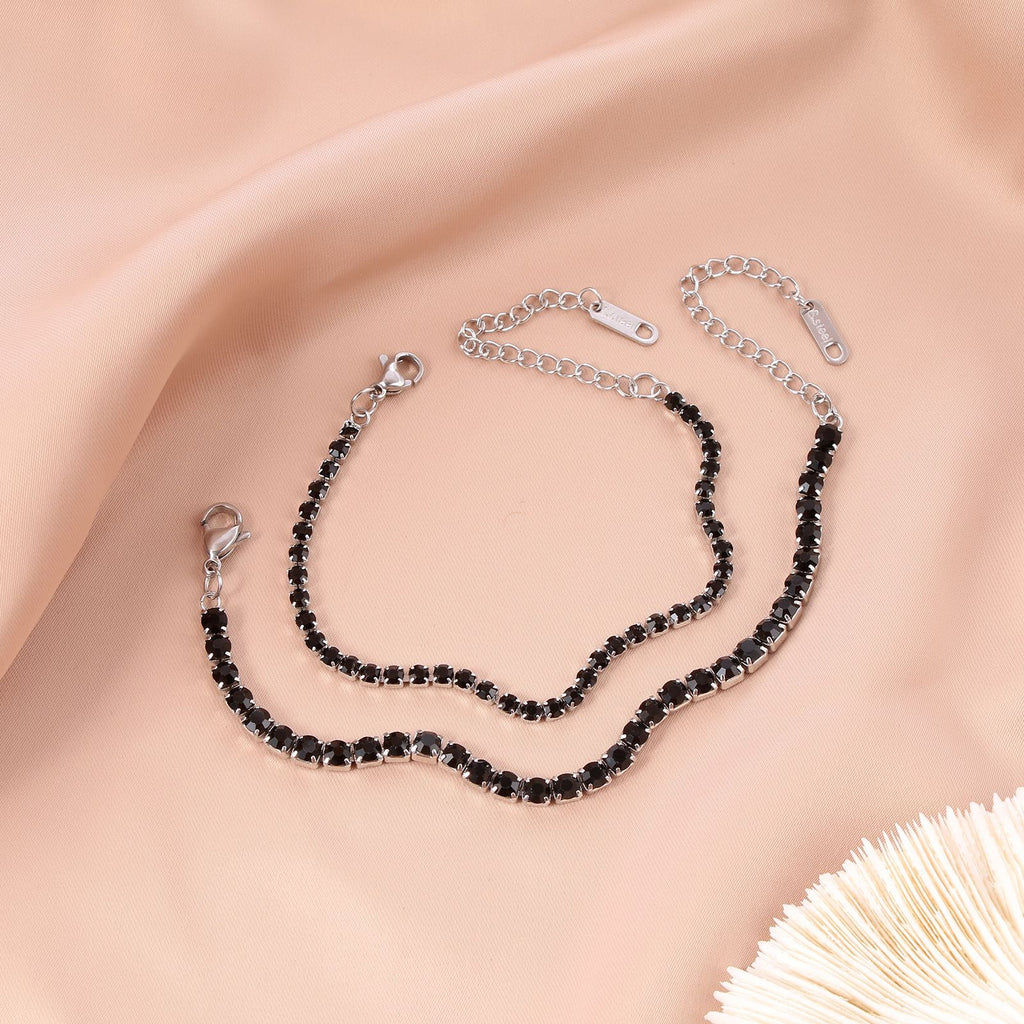 Stainless Steel Tennis Bracelet Necklace Round Zircon Inlaid Adjustable Jewelry Gift For Unisex Minimalist Elegant - View 2