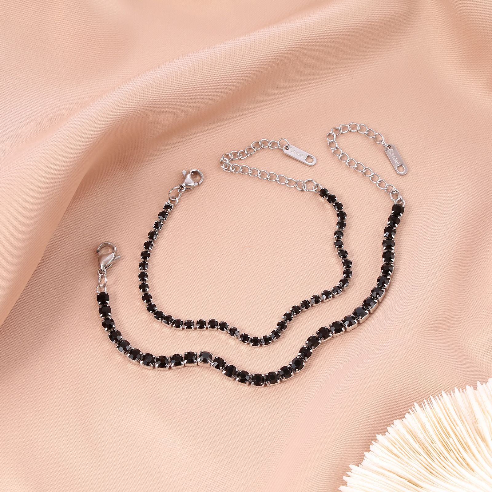 Stainless Steel Tennis Bracelet Necklace Round Zircon Inlaid Adjustable Jewelry Gift For Unisex Minimalist Elegant - View 2