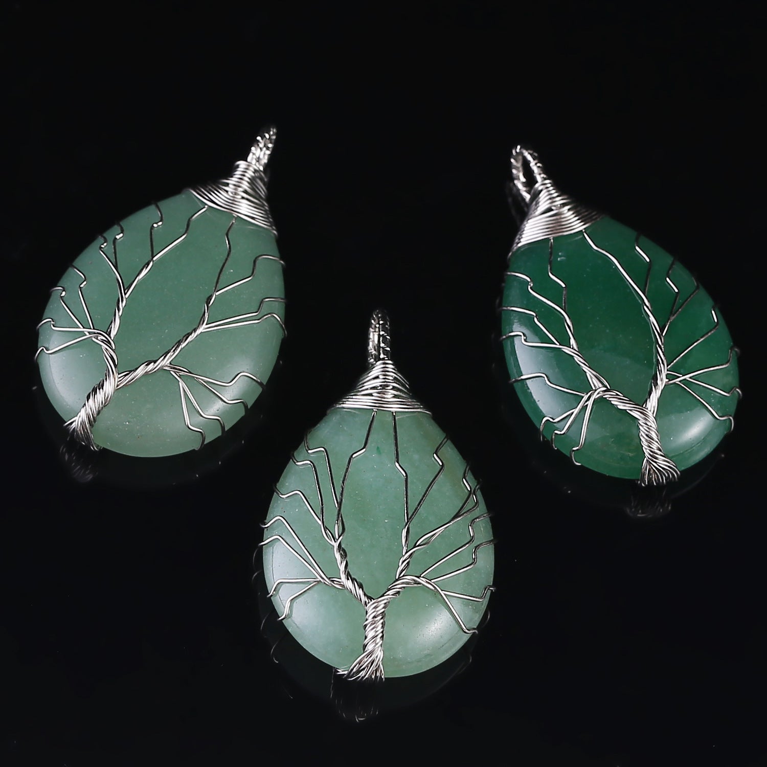 Tree Of Life Teardrop Pendant Necklace Natural Gemstone Crystal Wire Wrapped Healing Energy Stone Jewelry For Women - View 4