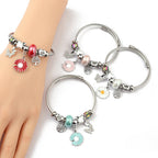 Charm Bracelet Stainless Steel Alloy Pendant Crystal Glass Beads Butterfly Heart Flower Adjustable Jewelry For Women - View 2