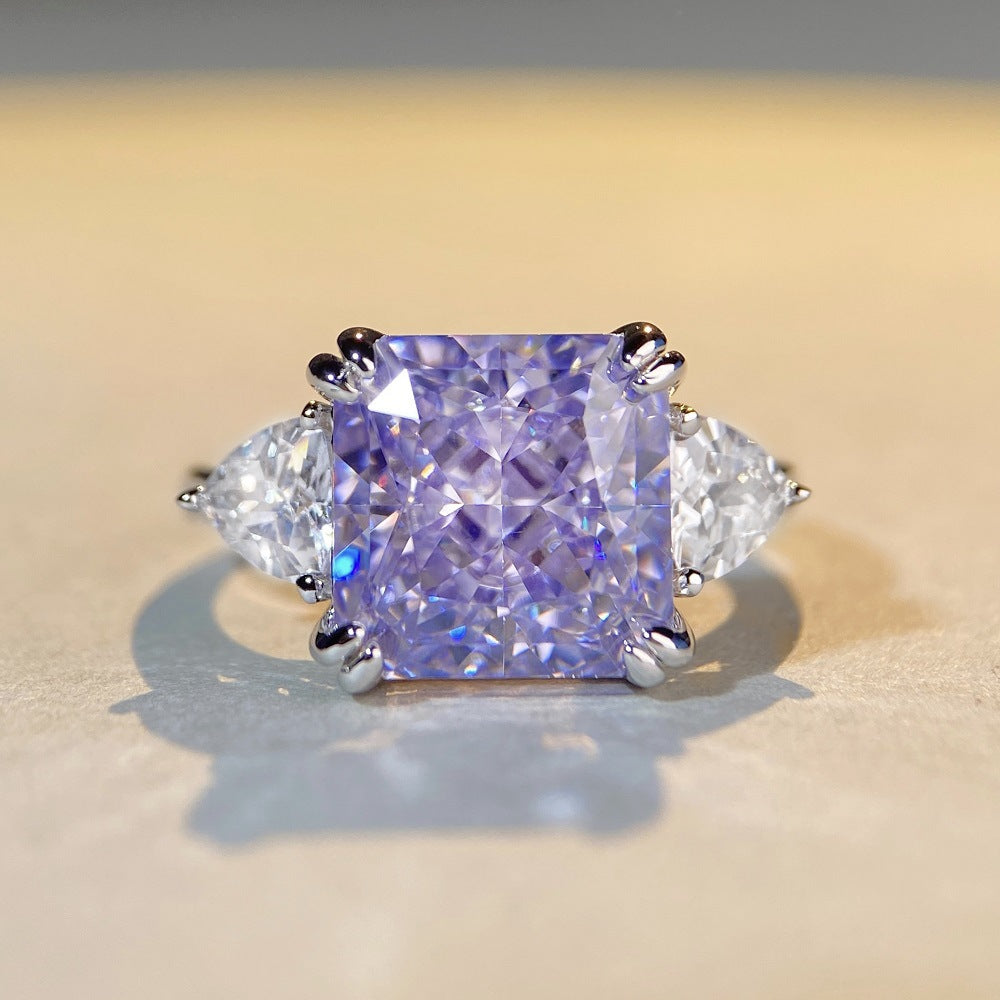 925 Sterling Silver Radiant Cut Zirconia Ring Lavender Purple Square Stone Three Stone Design Engagement Finger Ring For Women Jewelry - View 4
