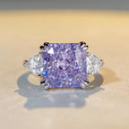 925 Sterling Silver Radiant Cut Zirconia Ring Lavender Purple Square Stone Three Stone Design Engagement Finger Ring For Women Jewelry - View 4