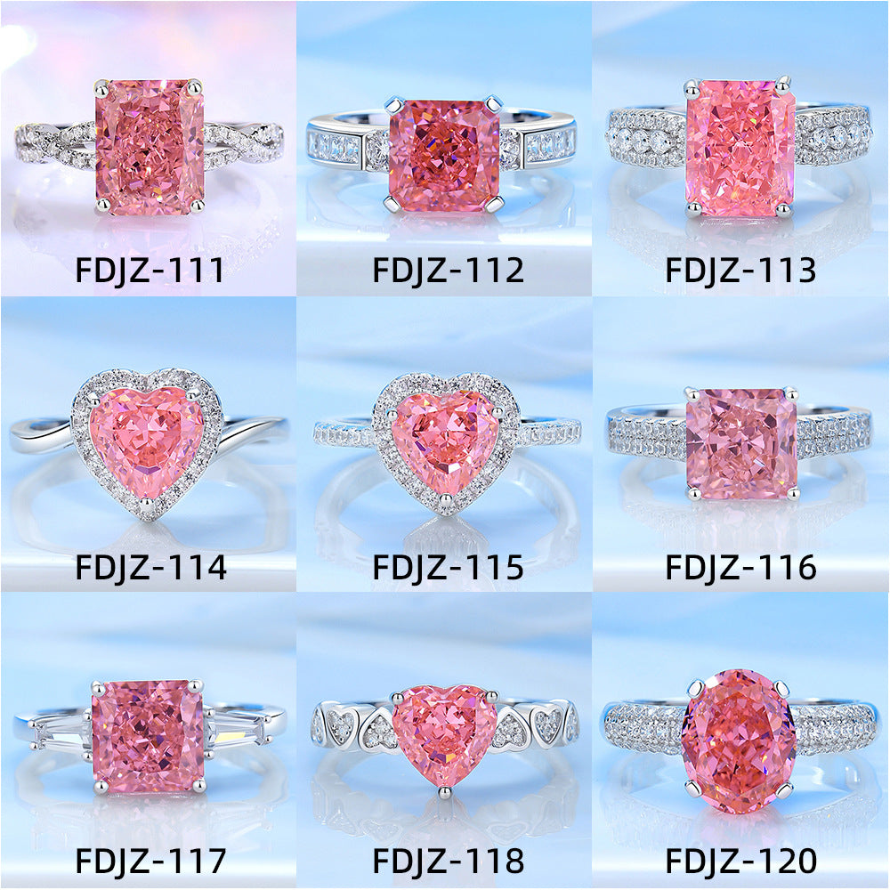 S925 Sterling Silver Ring Padparadscha Pink Gemstone Halo High Carbon Diamond Elegant Jewelry Wedding Engagement For Women - View 4