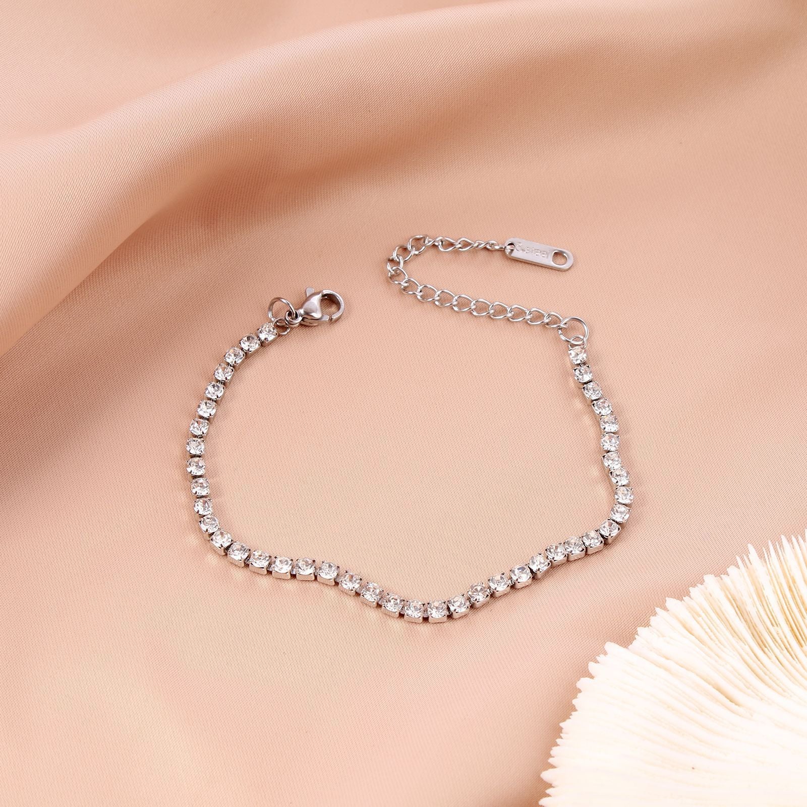Stainless Steel Tennis Bracelet Necklace Round Zircon Inlaid Adjustable Jewelry Gift For Unisex Minimalist Elegant