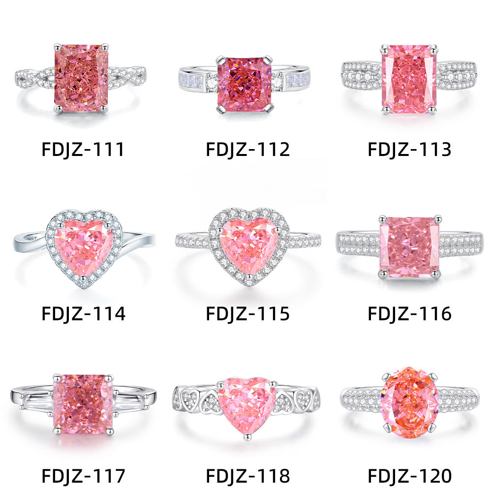 S925 Sterling Silver Ring Padparadscha Pink Gemstone Halo High Carbon Diamond Elegant Jewelry Wedding Engagement For Women