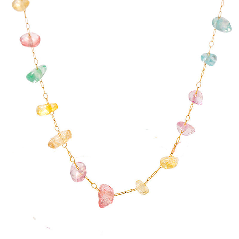 Stainless Steel Necklace And Bracelet Colorful Natural Stone Artificial Pearl Beaded Daisy Flower Dopamine Jewelry For Women - View 5