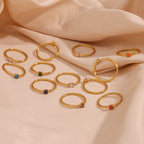 Minimalist Thin Band Ring Stainless Steel 18K Gold Plated Colorful Zircon Birthstone Stackable Jewelry For Women - View 3