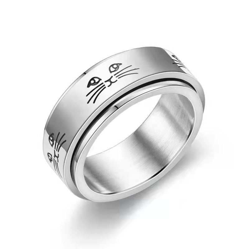 Stainless Steel Spinner Ring Anxiety Stress Relief Fidget Band Cat Butterfly Star Moon Cross Poker Pattern For Men Women - View 3
