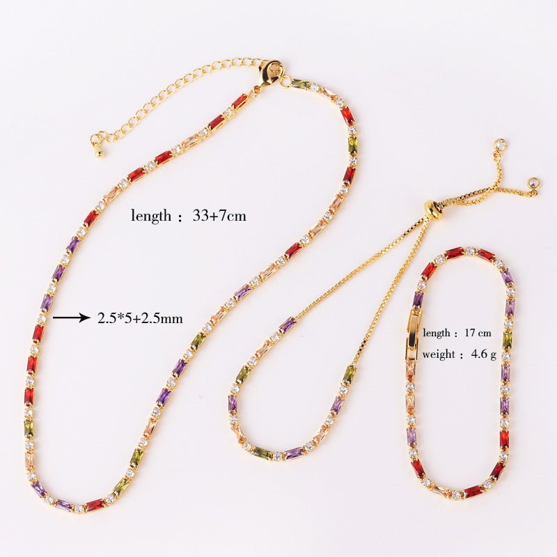 Colored Zircon Tennis Necklace Copper 18K Gold Plated Emerald Cut Rectangular Round Stones Choker Jewelry For Women - View 5