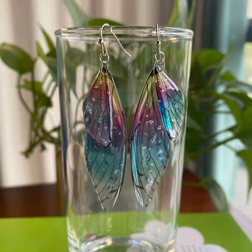 Butterfly Wing Drop Earrings Gradient Resin Rhinestone Jewelry With 925 Sterling Silver Earring Post - View 2