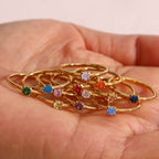 Minimalist Thin Band Ring Stainless Steel 18K Gold Plated Colorful Zircon Birthstone Stackable Jewelry For Women - View 2
