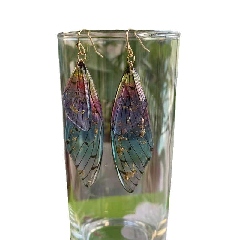 Butterfly Wing Drop Earrings Gradient Resin Rhinestone Jewelry With 925 Sterling Silver Earring Post - View 5