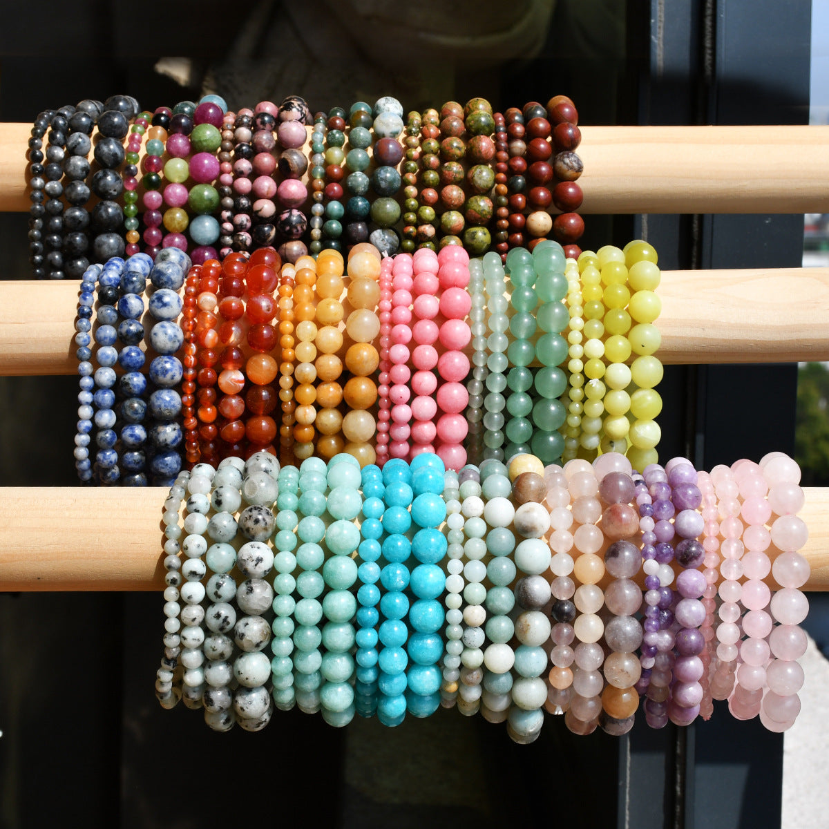 Handmade Natural Gemstone Round Bead Elastic Bracelet Healing Crystal Jewelry For Women Men Multi Colors