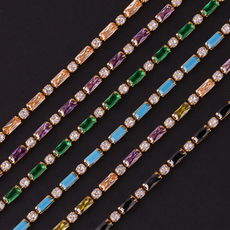 Colored Zircon Tennis Necklace Copper 18K Gold Plated Emerald Cut Rectangular Round Stones Choker Jewelry For Women - View 3
