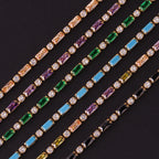 Colored Zircon Tennis Necklace Copper 18K Gold Plated Emerald Cut Rectangular Round Stones Choker Jewelry For Women - View 3