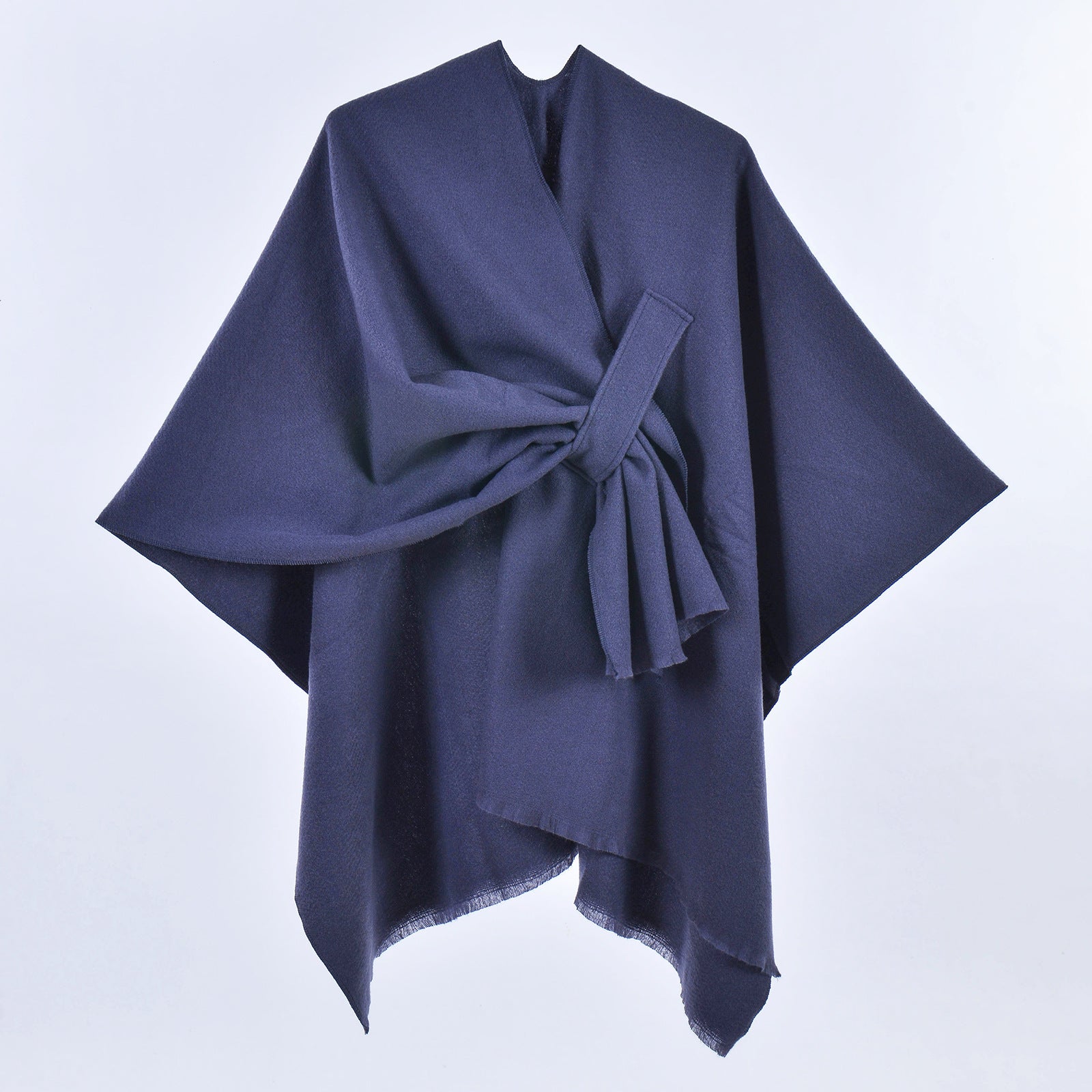 Women Faux Cashmere Shawl Poncho Tie-Up Open