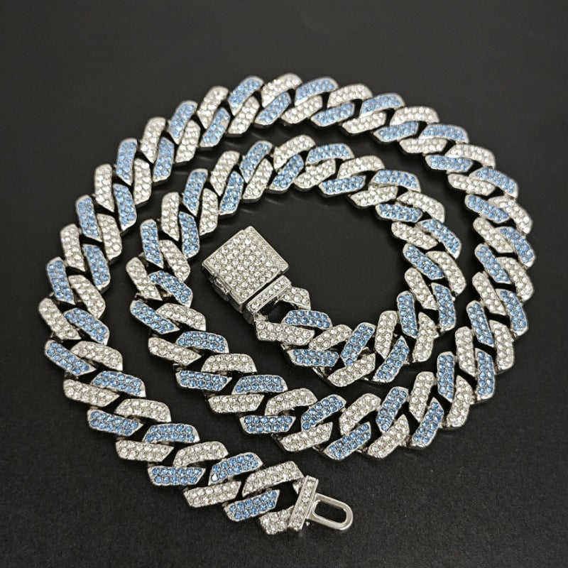Hip Hop Cuban Chain Necklace Alloy Rhinestone Iced Out Colorful Streetwear Jewelry For Men Women - View 2