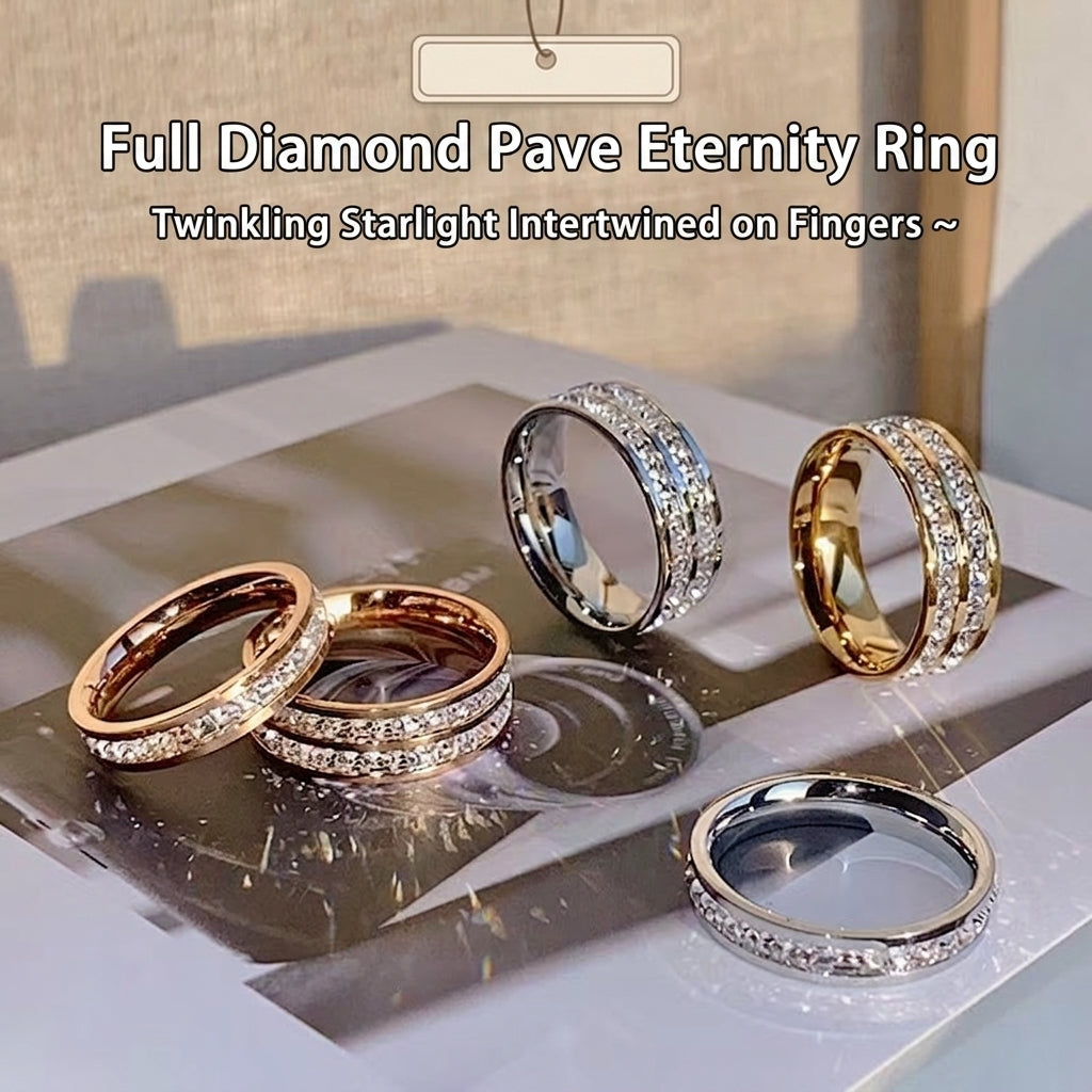 Eternity Ring For Women Titanium Steel Bling Cubic Zirconia Square Full Star Design Simple Chic Band Jewelry Gift