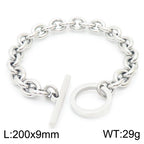 Heart Pendant Necklace And Bracelet Stainless Steel Chunky Chain Toggle Clasp Minimalist Jewelry For Women - Steel OT Bracelet