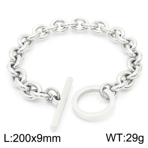 Heart Pendant Necklace And Bracelet Stainless Steel Chunky Chain Toggle Clasp Minimalist Jewelry For Women - Steel OT Bracelet