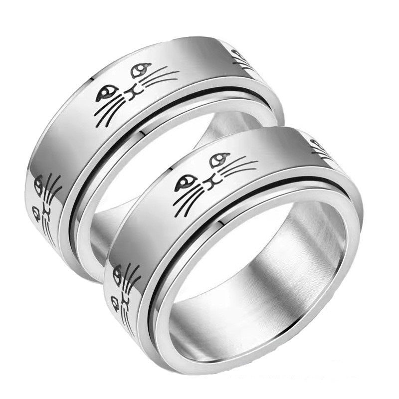 Stainless Steel Spinner Ring Anxiety Stress Relief Fidget Band Cat Butterfly Star Moon Cross Poker Pattern For Men Women - View 4