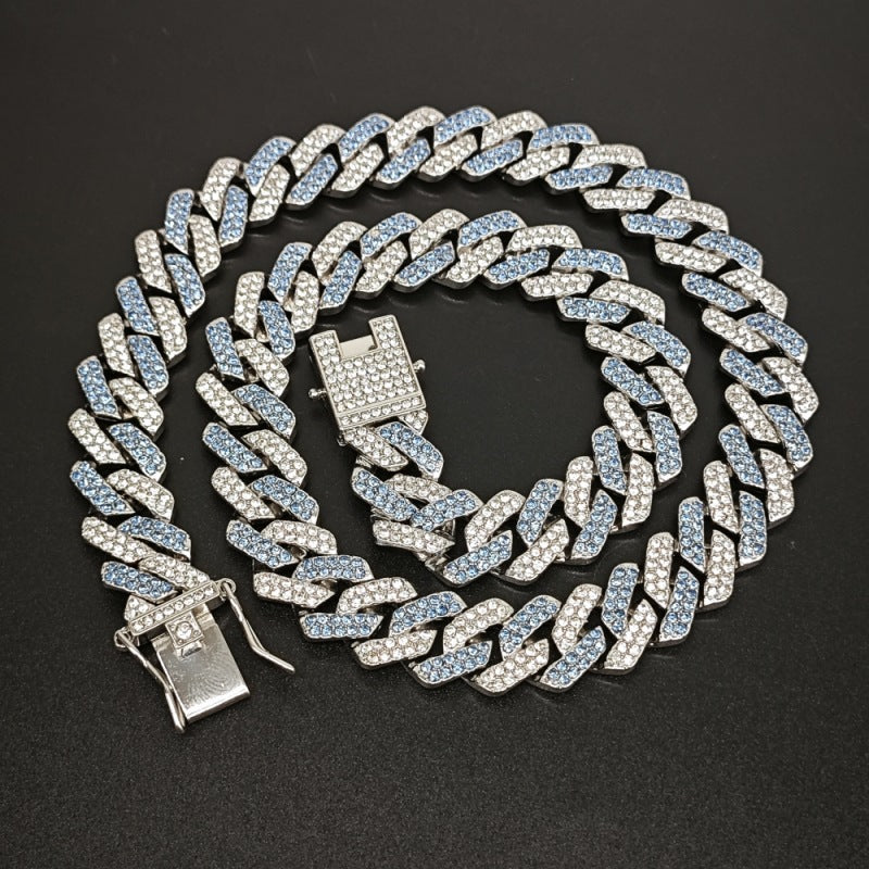 Hip Hop Cuban Chain Necklace Alloy Rhinestone Iced Out Colorful Streetwear Jewelry For Men Women