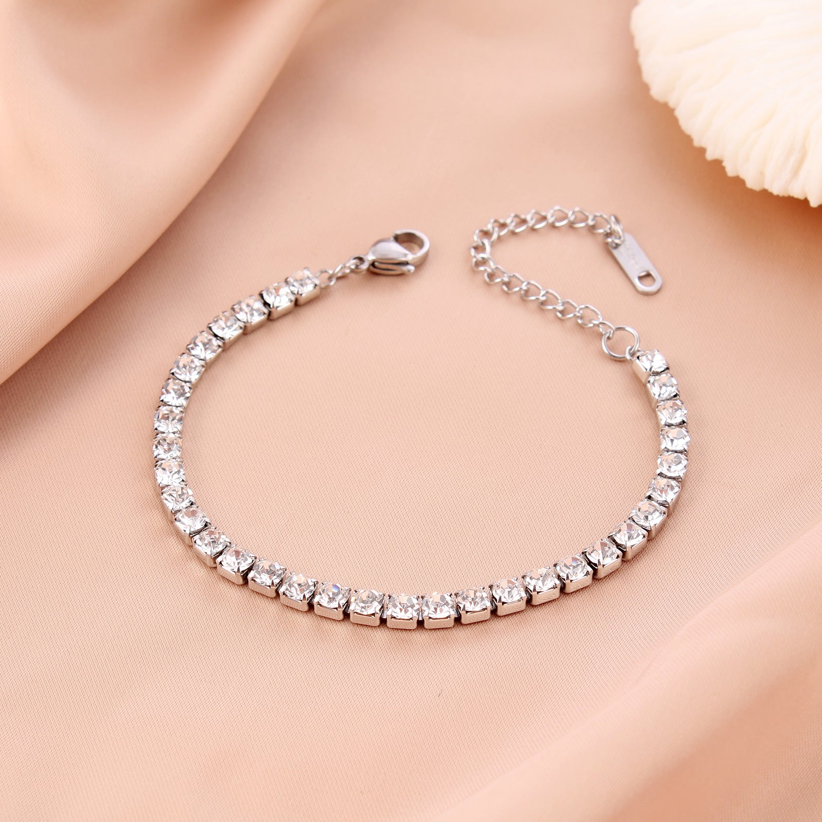 Stainless Steel Tennis Bracelet Necklace Round Zircon Inlaid Adjustable Jewelry Gift For Unisex Minimalist Elegant