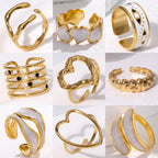 Stainless Steel Adjustable Open Rings For Women Minimalist Aesthetic Heart Evil Eye Leaf Geometric Enamel Drip Oil Jewelry