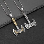 Viking Double Axe Pendant Necklace Men Titanium Steel Two Tone Gold Antique Silver Norse Mythology Biker Jewelry Accessory Gift