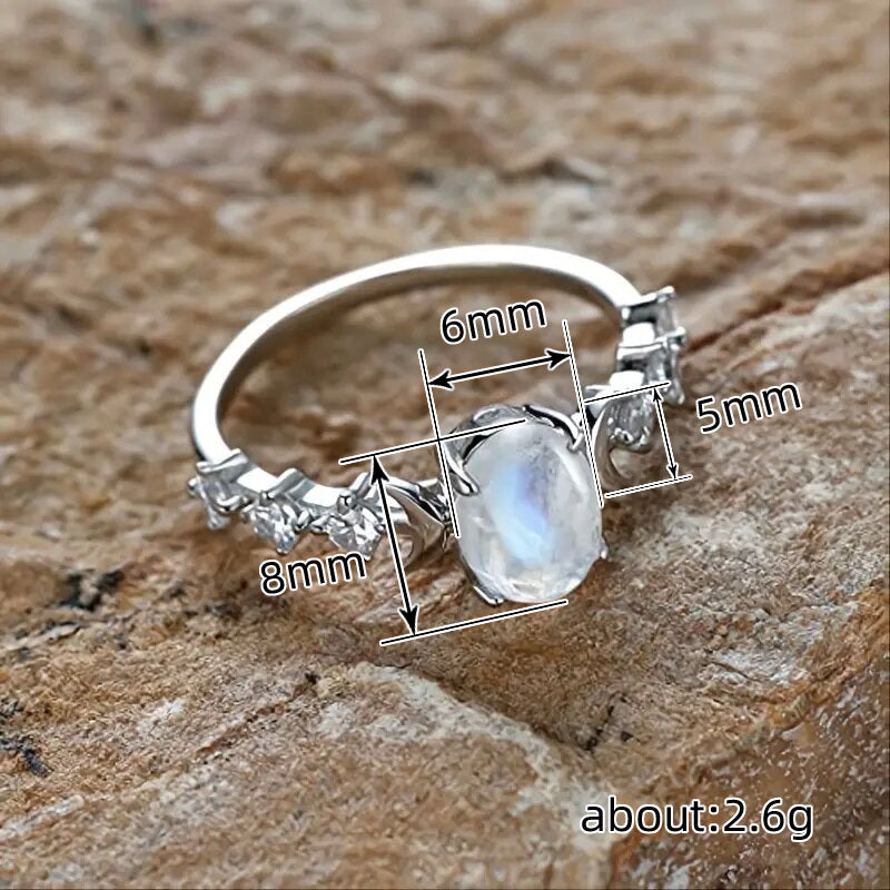 Vintage Oval Moonstone Opal Ring Sun And Moon Design Copper Zircon Bohemian Celestial Jewelry For Women - View 4