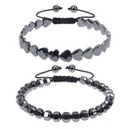 Heart Shape Hematite Magnetic Stone Adjustable Woven Rope Bracelet Unisex Fashion Jewelry Black