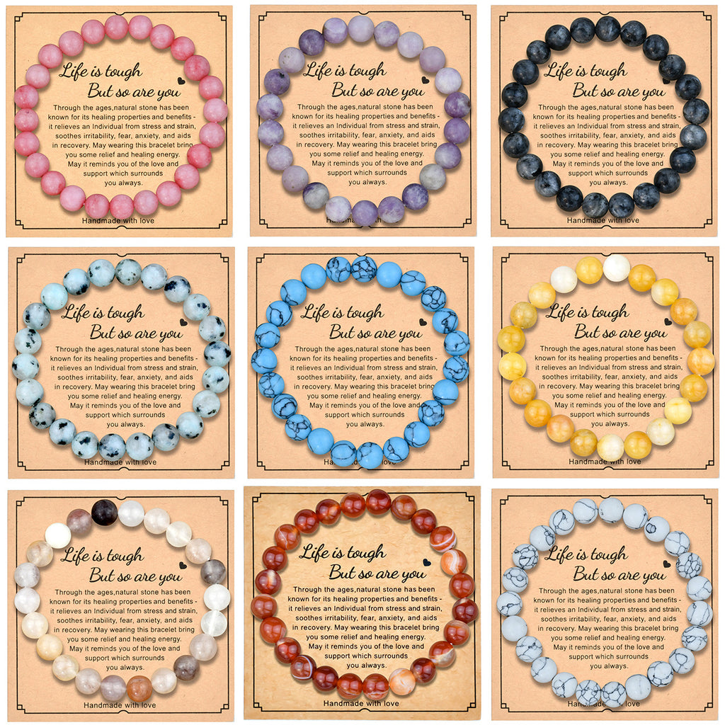 Natural Gemstone Beaded Bracelet Handmade Healing Crystal Jewelry Gift With Inspirational Card For Men Women Elastic