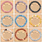 Natural Gemstone Beaded Bracelet Handmade Healing Crystal Jewelry Gift With Inspirational Card For Men Women Elastic