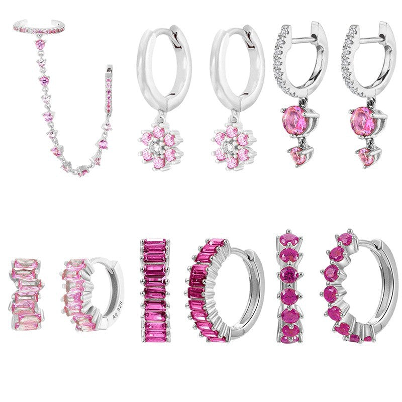 Fashion Zircon Earrings Brass Jewelry Hoop Ear Cuff Flower Drop Women Elegant Decorative Accessories - View 5