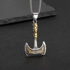 Viking Double Axe Pendant Necklace Men Titanium Steel Two Tone Gold Antique Silver Norse Mythology Biker Jewelry Accessory Gift - View 2