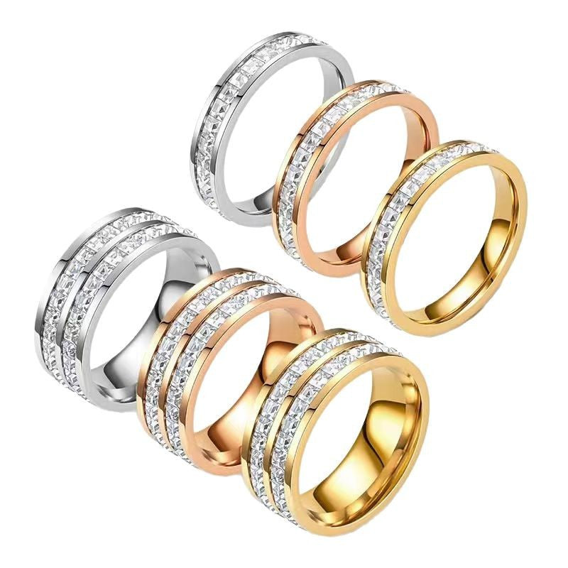 Eternity Ring For Women Titanium Steel Bling Cubic Zirconia Square Full Star Design Simple Chic Band Jewelry Gift - View 5