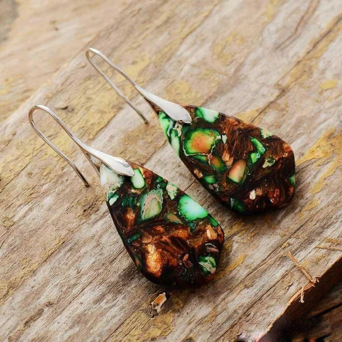 Classic Style Water Droplets Patchwork Agate Drop Earrings - View 4