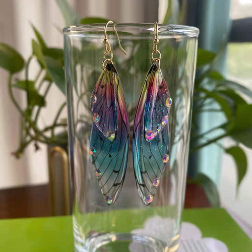 Butterfly Wing Drop Earrings Gradient Resin Rhinestone Jewelry With 925 Sterling Silver Earring Post