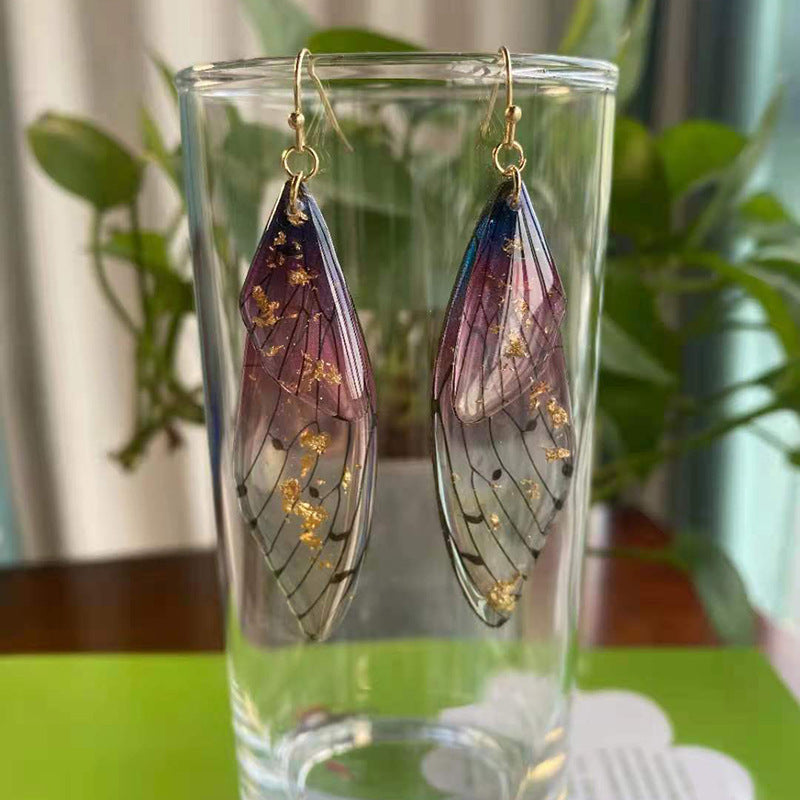 Butterfly Wing Drop Earrings Gradient Resin