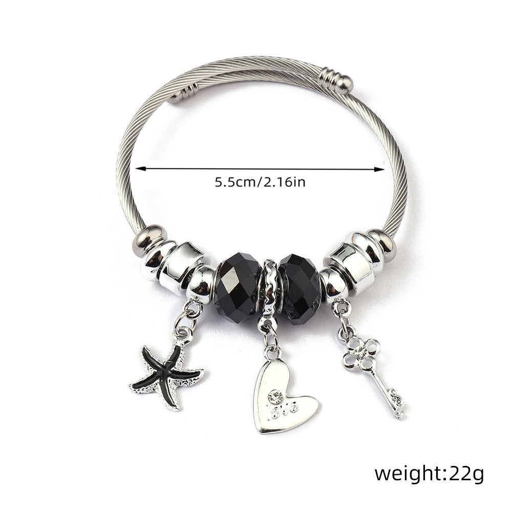 Charm Bracelet Stainless Steel Alloy Pendant Crystal Glass Beads Butterfly Heart Flower Adjustable Jewelry For Women - View 3