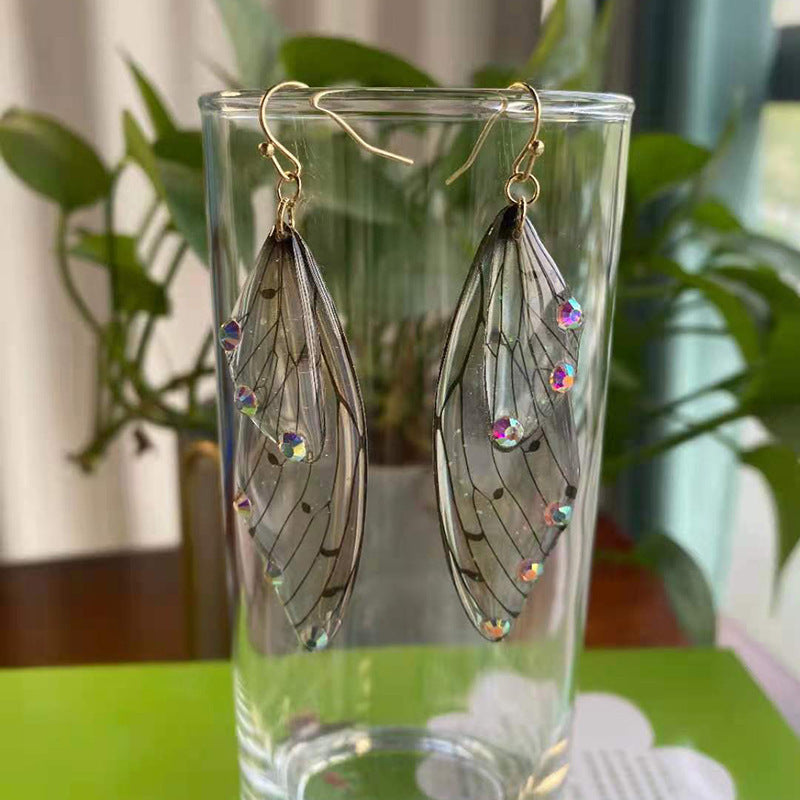 Butterfly Wing Drop Earrings Gradient Resin Rhinestone Jewelry With 925 Sterling Silver Earring Post - View 4