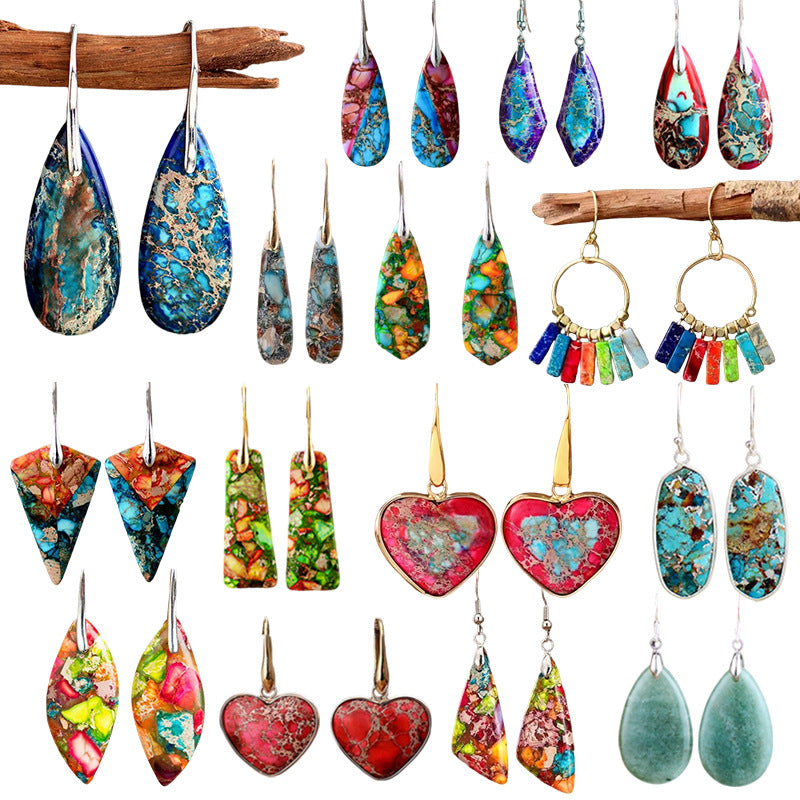 Classic Style Water Droplets Patchwork Agate Drop Earrings