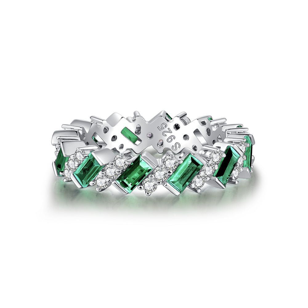 925 Sterling Silver Emerald Cut Zirconia Eternity Ring Luxurious Geometric Stackable Wedding Anniversary Ring For Women Jewelry - View 5