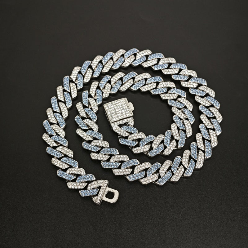 Hip Hop Cuban Chain Necklace Alloy Rhinestone Iced Out Colorful Streetwear Jewelry For Men Women - View 3