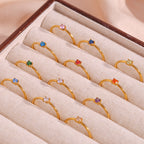 Minimalist Thin Band Ring Stainless Steel 18K Gold Plated Colorful Zircon Birthstone Stackable Jewelry For Women