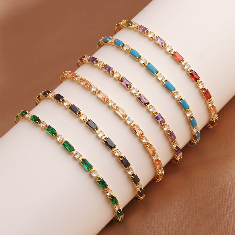 Colored Zircon Tennis Necklace Copper 18K Gold Plated Emerald Cut Rectangular Round Stones Choker Jewelry For Women - View 4