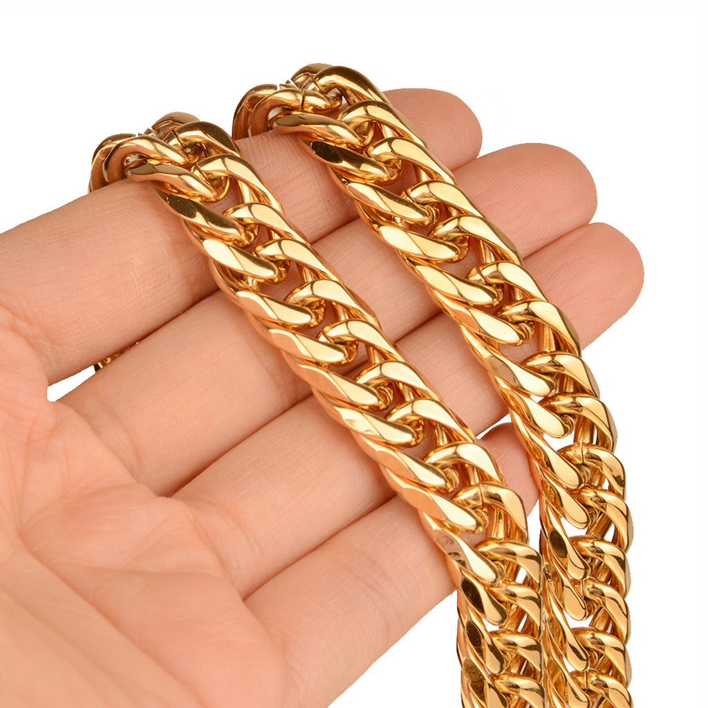 Cuban Link Chain Necklace Bracelet Stainless Steel Punk Heavy Duty Flat Polished Jewelry For Men Women - View 4
