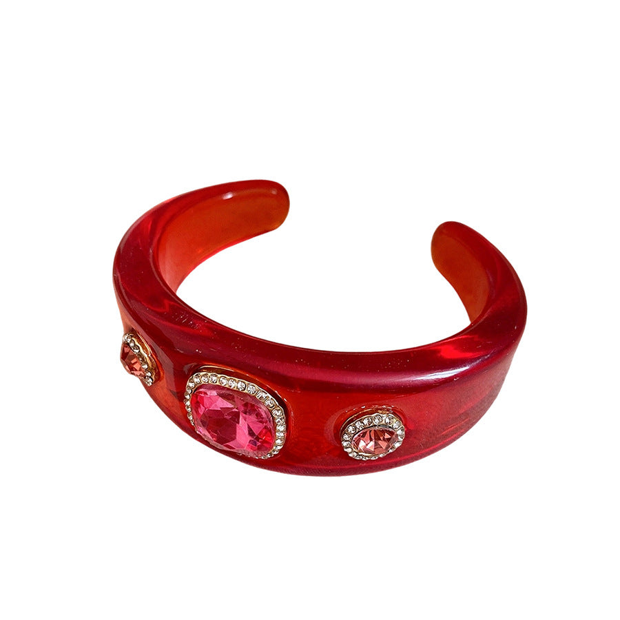 Vintage Resin Cuff Bracelet Chunky Rhinestone Inlaid Open Bangle Retro Fashion Jewelry For Women - View 5