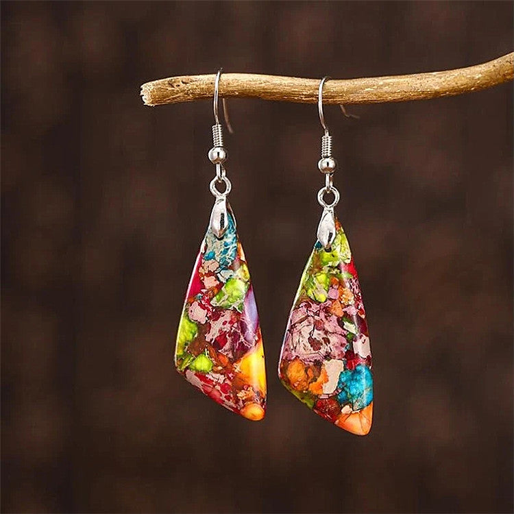 Classic Style Water Droplets Patchwork Agate Drop Earrings - View 3
