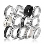 Stainless Steel Spinner Ring Anxiety Stress Relief Fidget Band Cat Butterfly Star Moon Cross Poker Pattern For Men Women